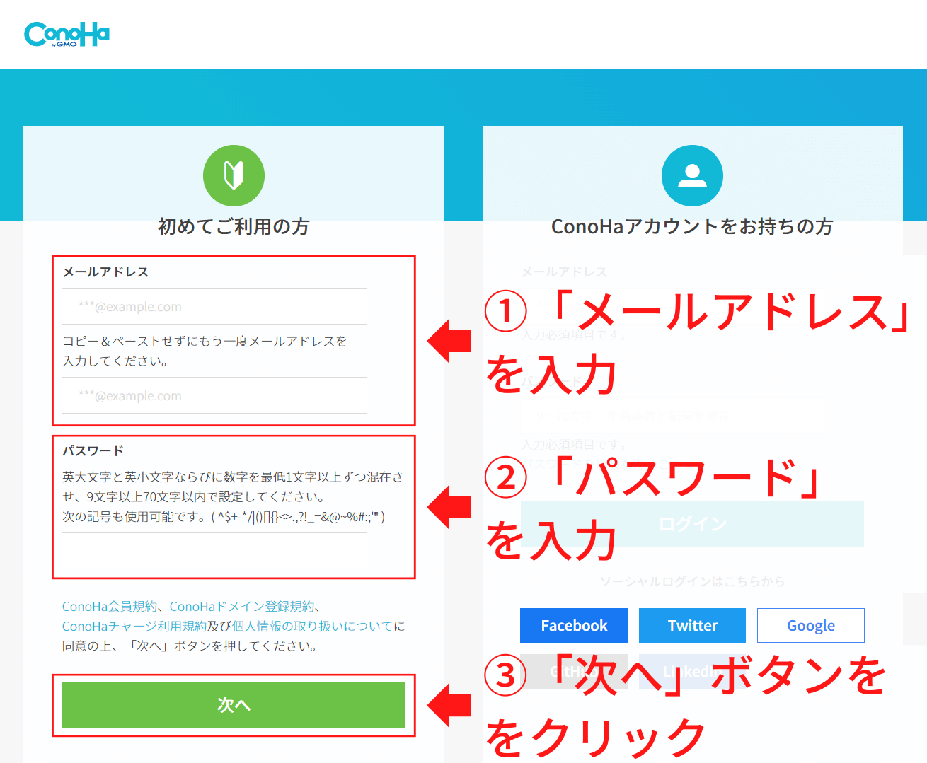 ConoHa WINGのアカウント登録画面